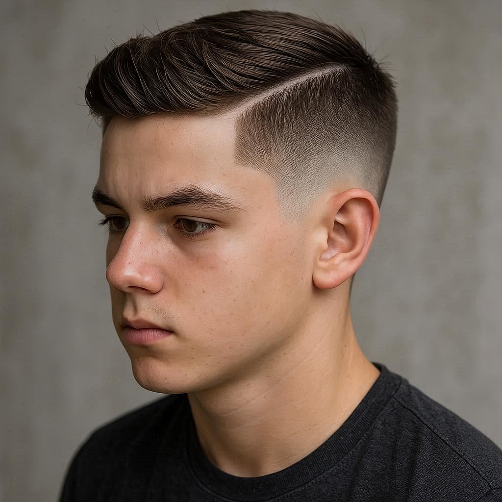 Hard Part Comb Over with Fade